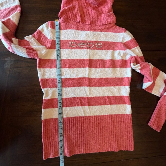 bebe pinky peach and white turtleneck striped soft cozy sweater, Size Large - Picture 11 of 12